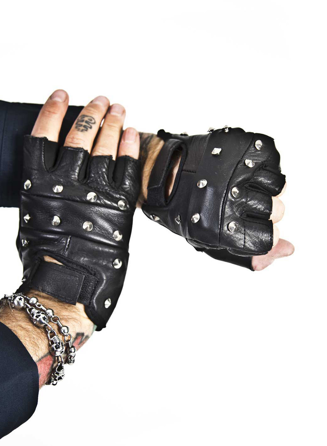 Studded Leather Biker Gloves