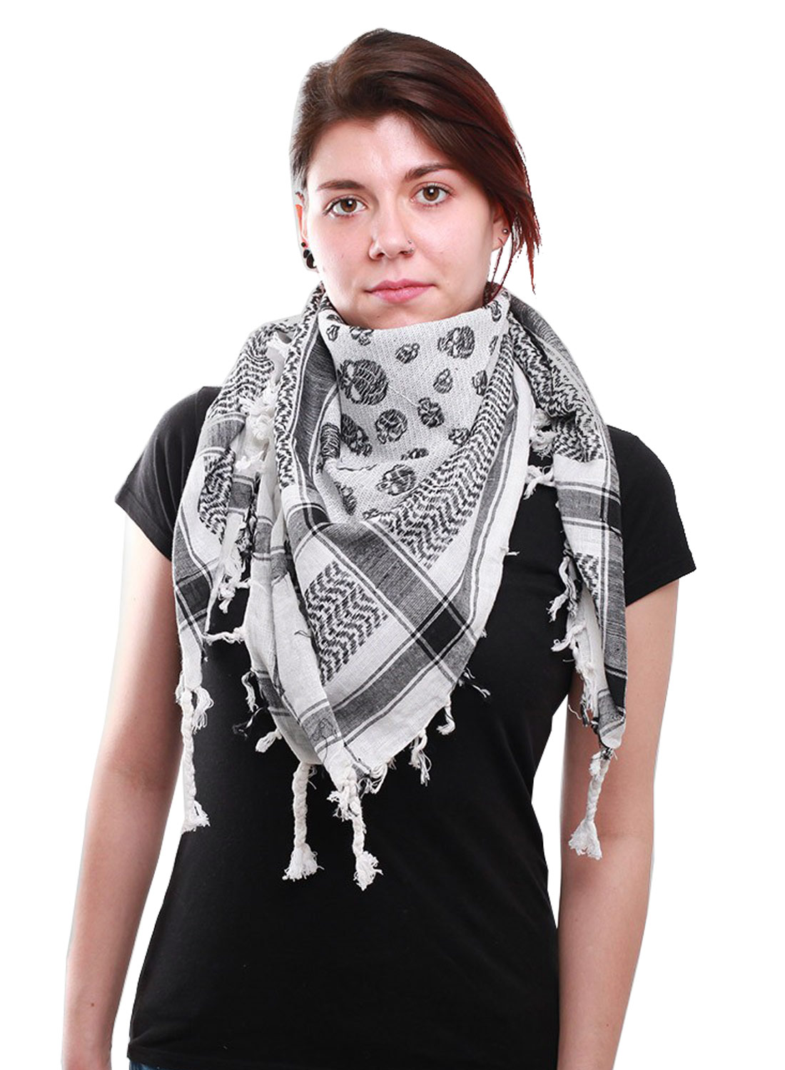 Keffiyeh White Black Skulls