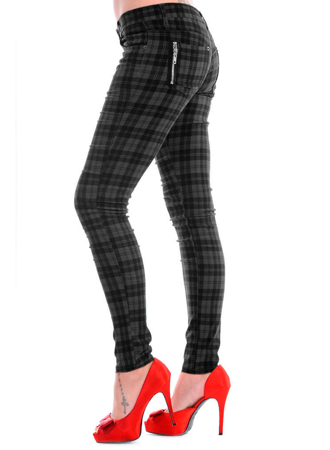 Check Skinny Jeans Grey