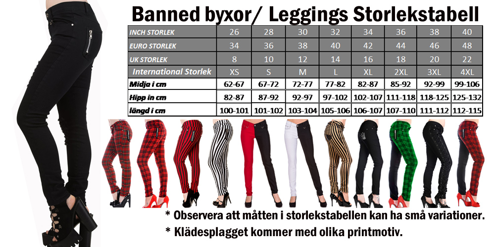 Banned byxor leggings storlekstabell