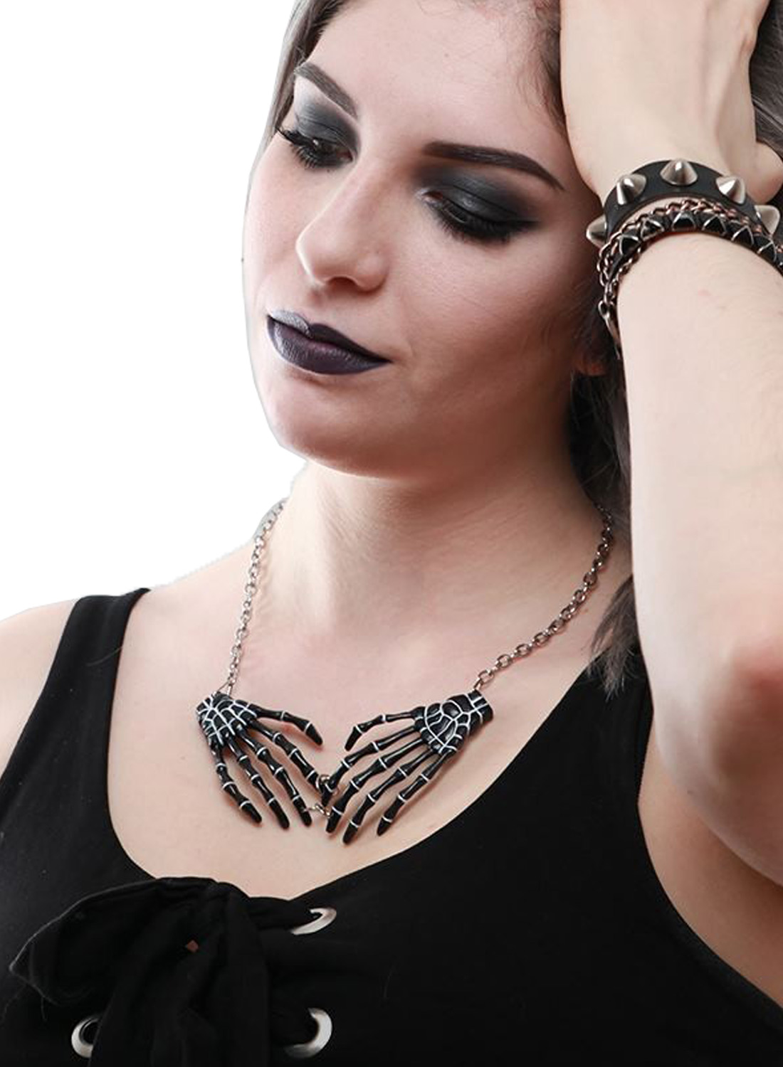 Skeleton Hands Necklace Black
