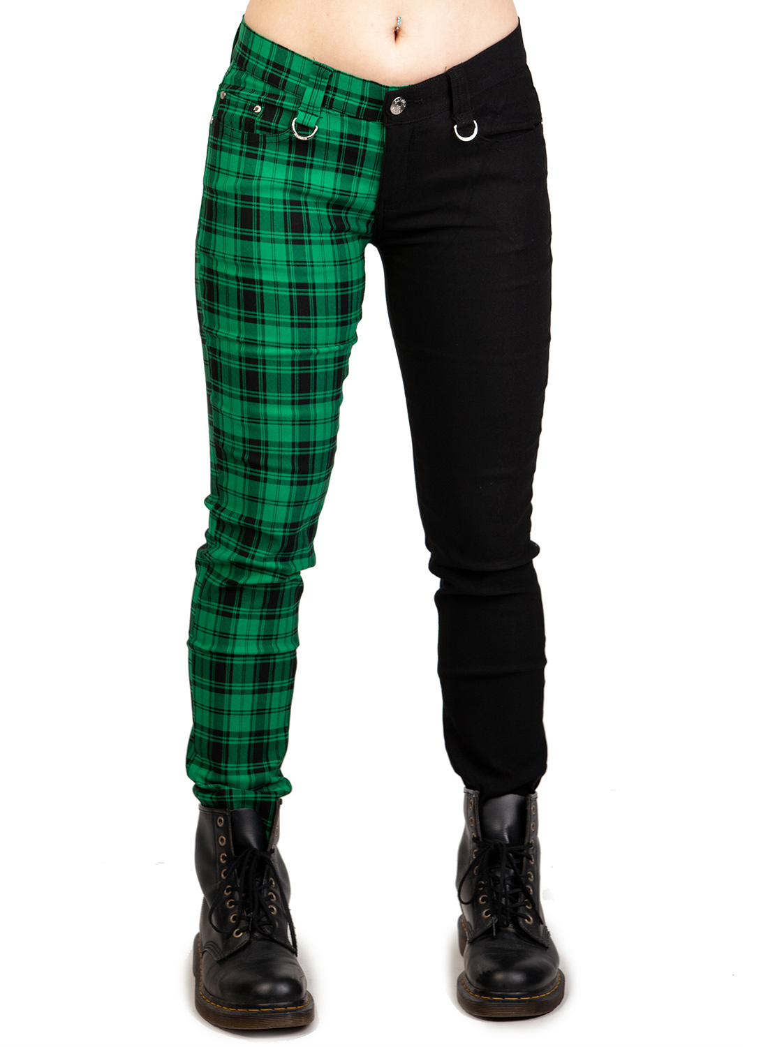 Half Check Skinny Jeans Green