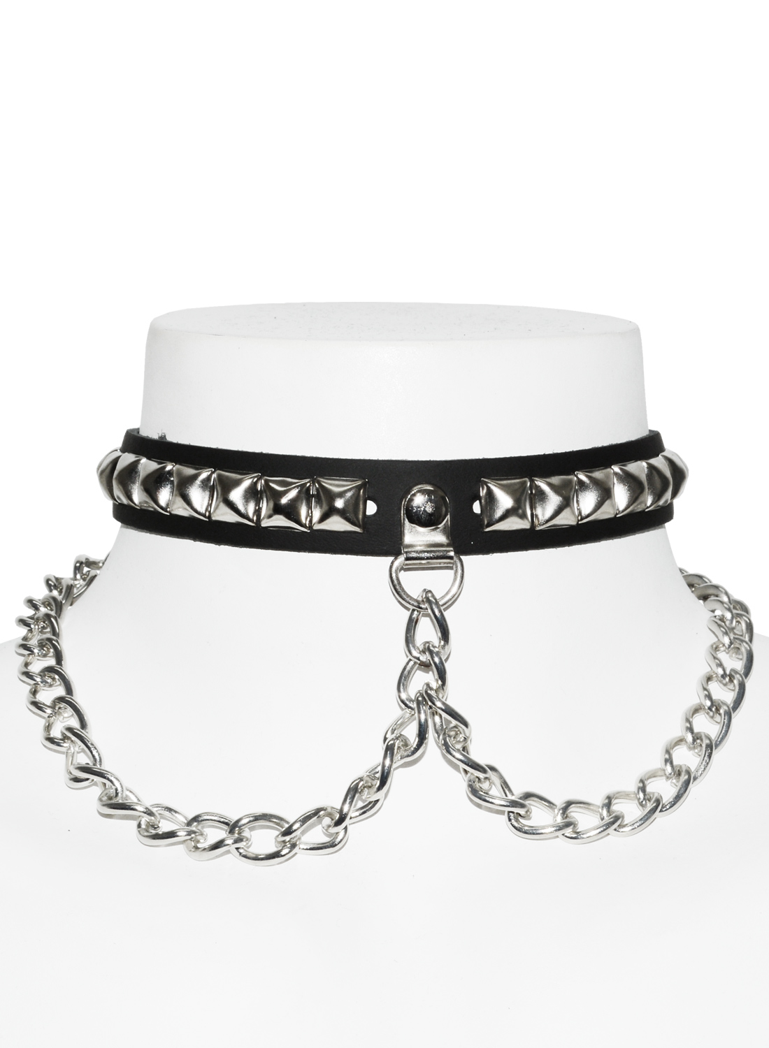 Small Pyramid+ Chain Leather Choker