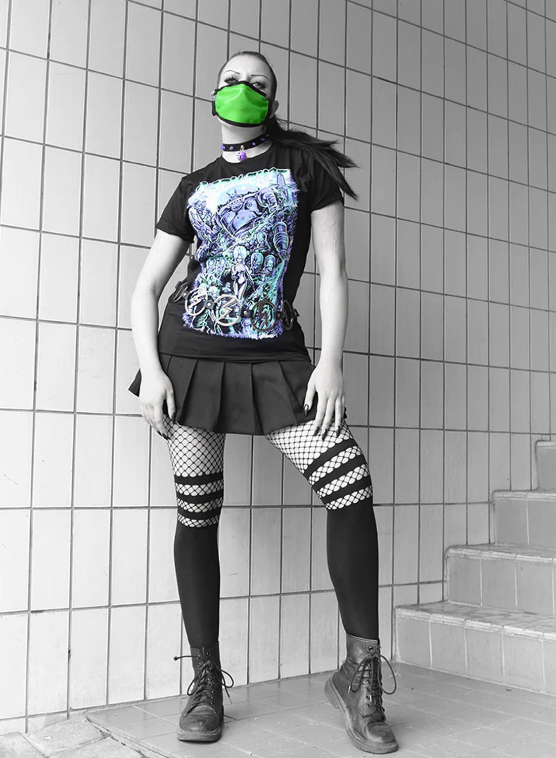 Fishnet Over The Knee Opaque Stripe tights