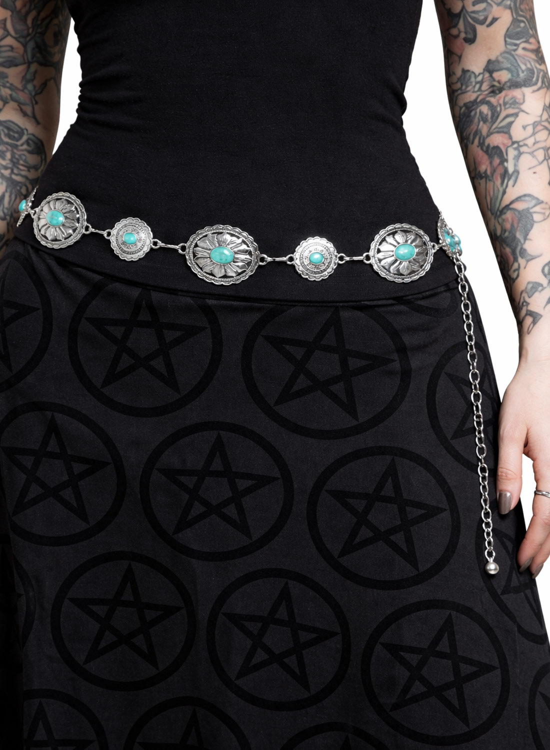 Turquoise Concho metal chain Belt