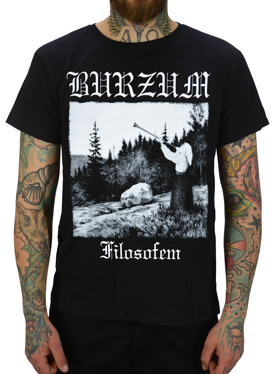 Burzum Filosofem T-Shirt black with classic album motif and logo.