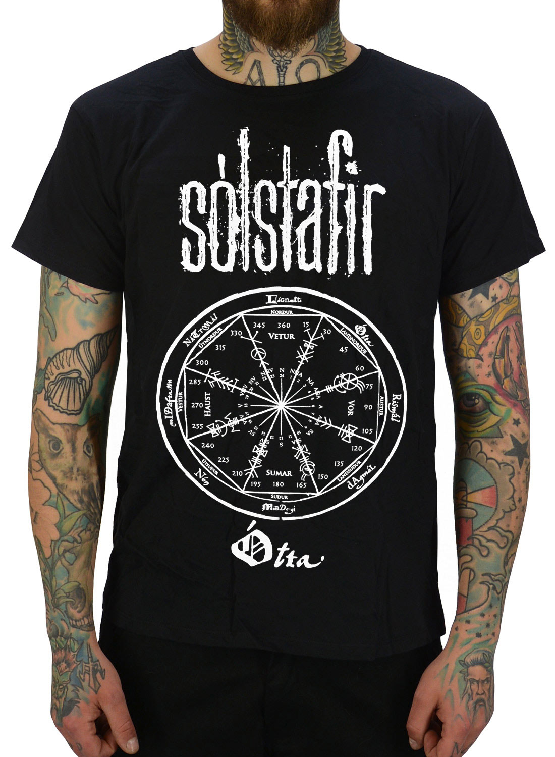 Solstafir Otta T-Shirt black with rune-inspired compass motif and ribbon logo.