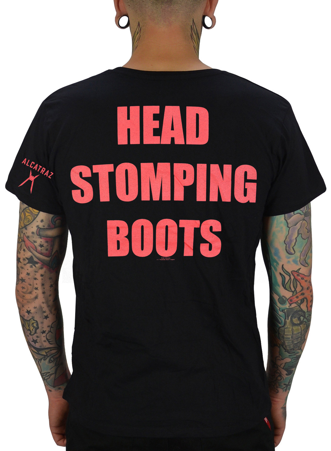 Vio-Lence Head Stomping Boots T-shirt black with red text Head Stomping Boots on the back.