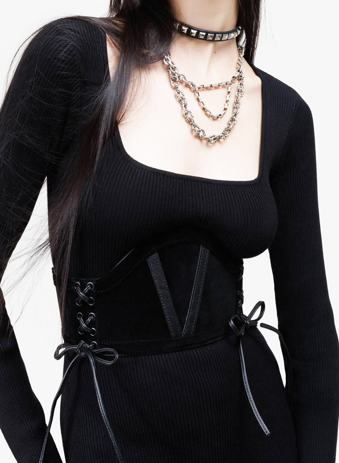 Killstar Nocturnix Belt. Black underbust waist belt in PU and suedette with corset lacing and adjustable fit from Killstar.