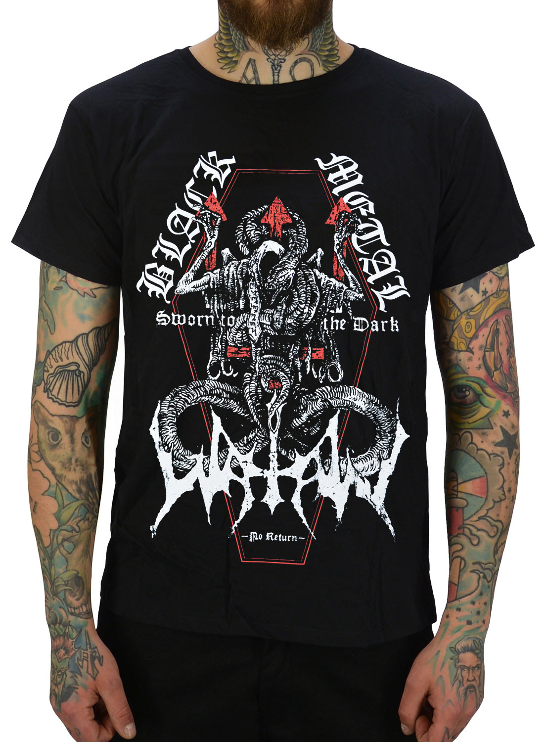 Watain T-shirt black with Sworn Coffin motif with snake, cross and black metal design.