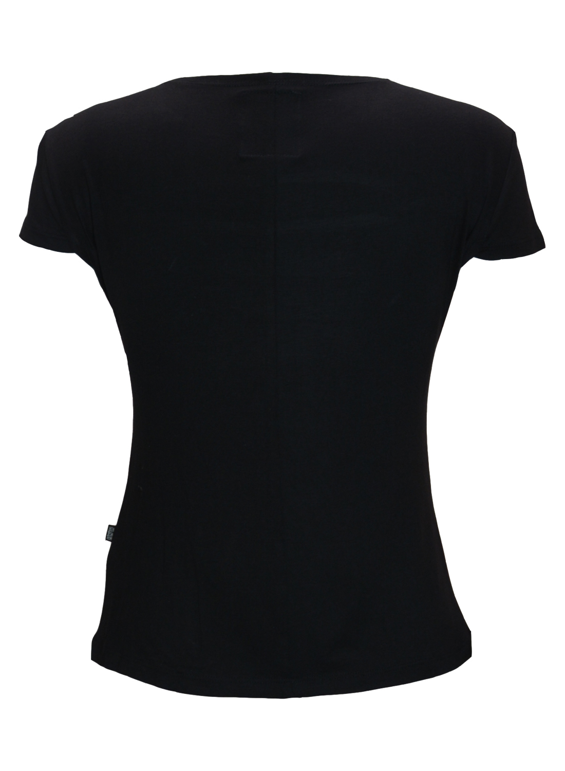 Black Maiden Top. Black short-sleeved goth style women's top with cut-out details, metal rings and decorative straps at the front.