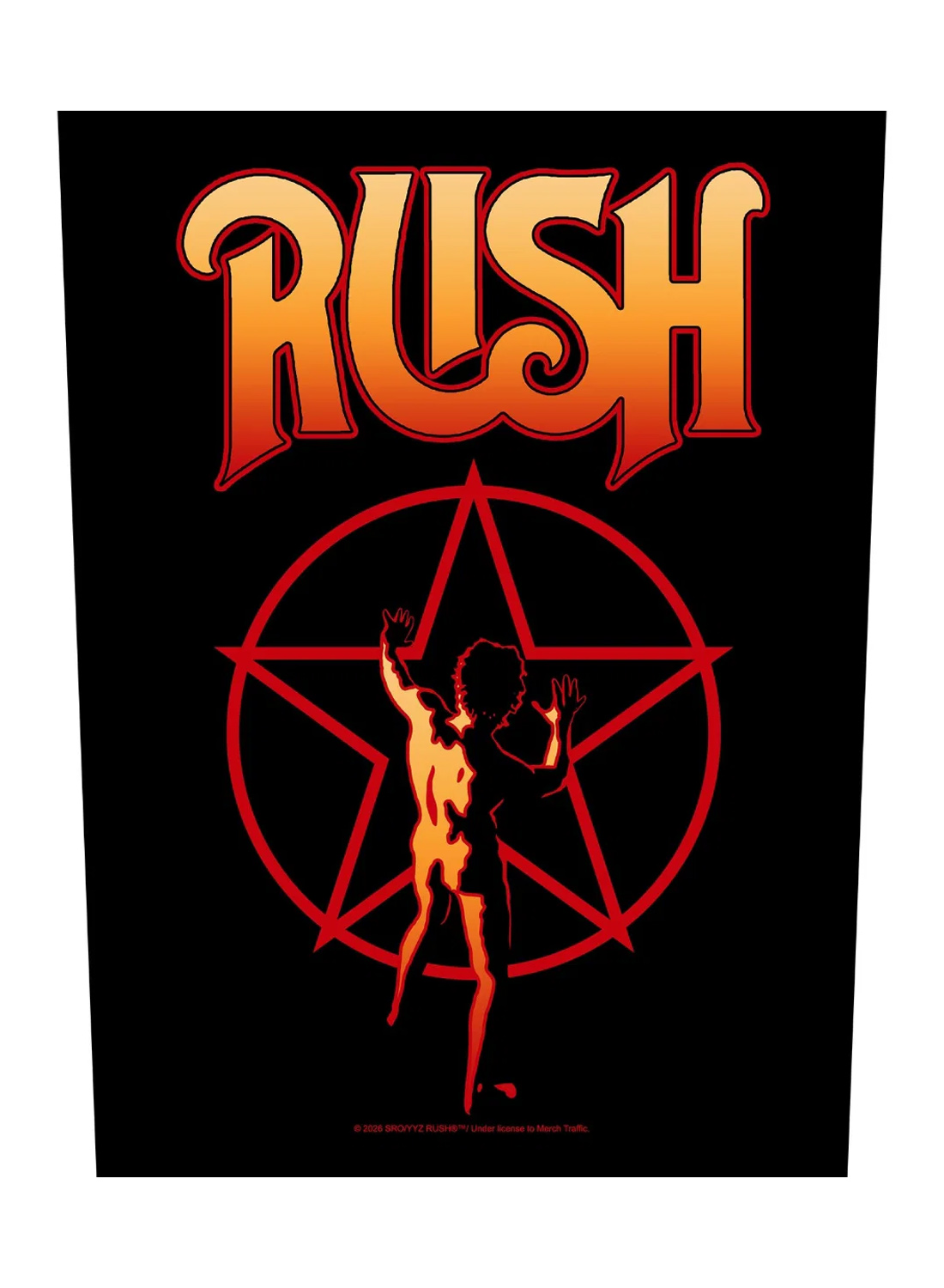 Back Patch with Rush logo above the classic Starman motif in red and orange against a black background.