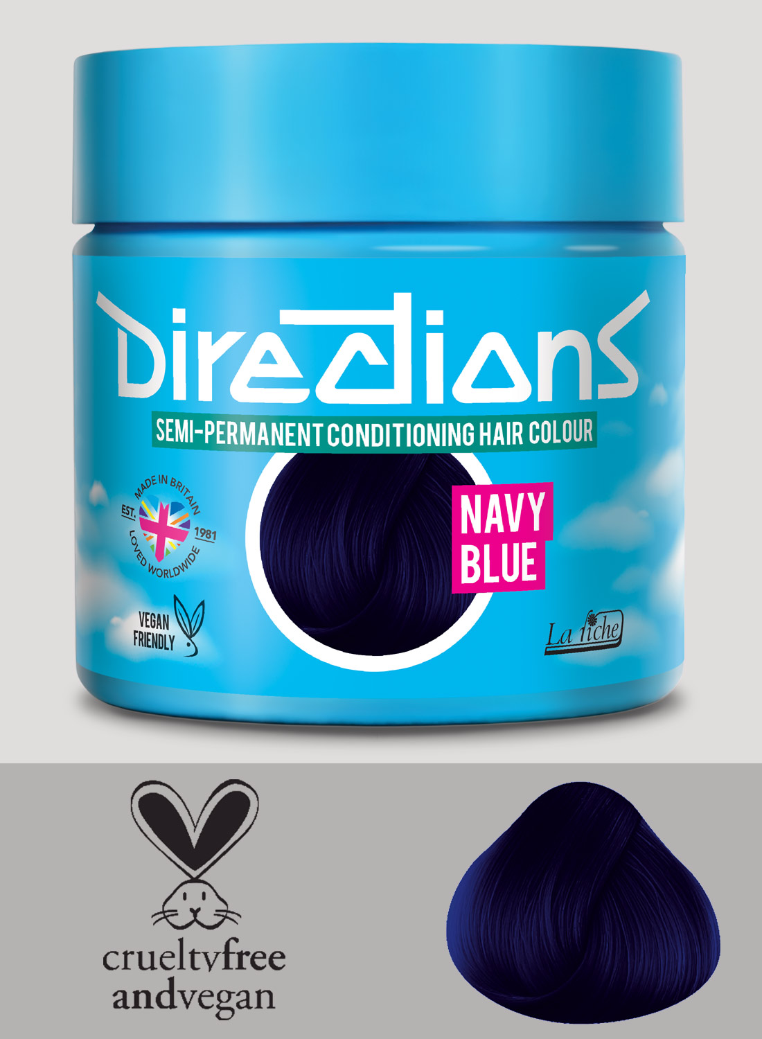 Directions Navy Blue semi-permanent hair color - dark navy blue vegan hair color
