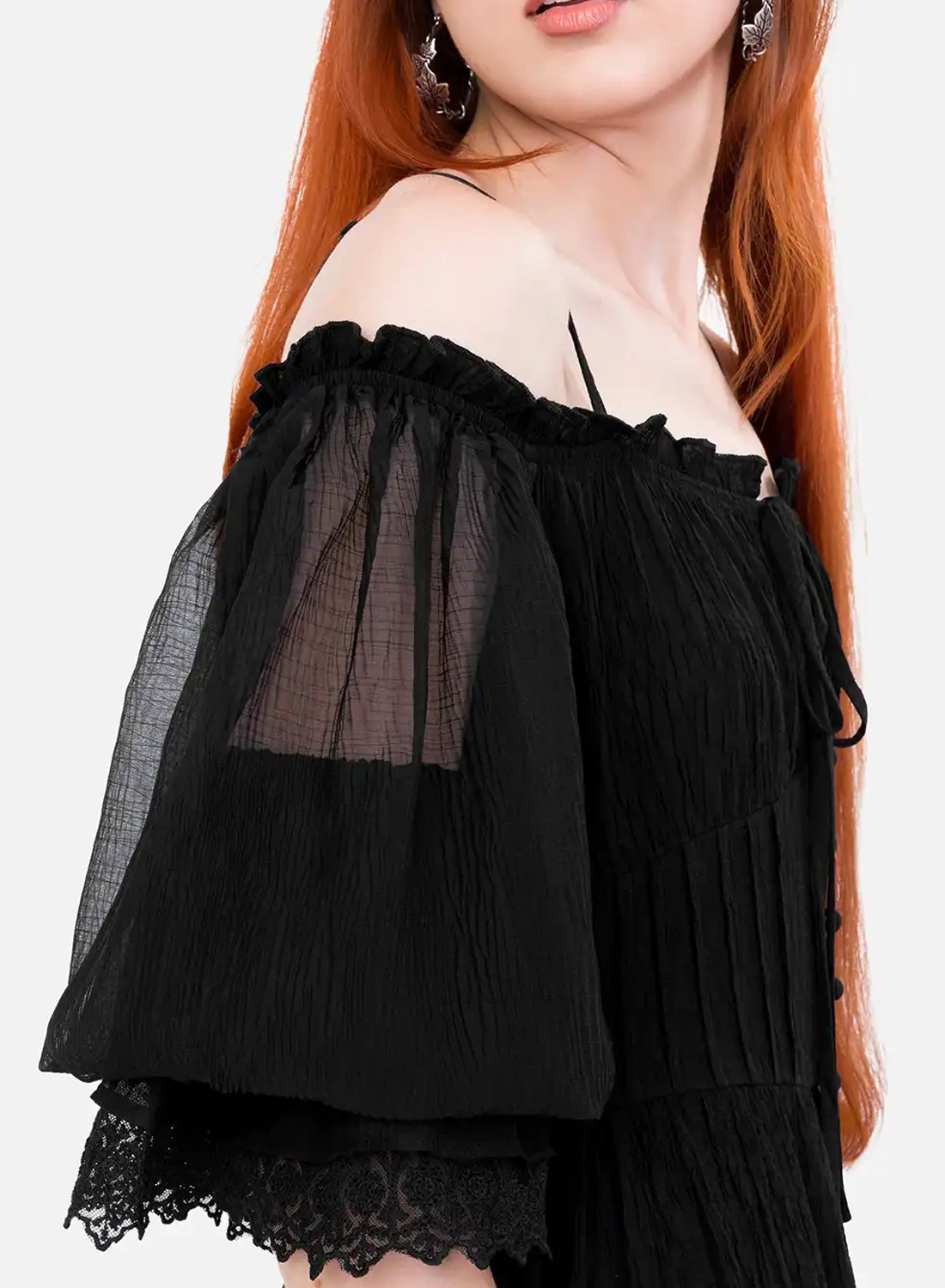 Restyle Night Calling black gothic maxi dress with sheer poet sleeves and lace details