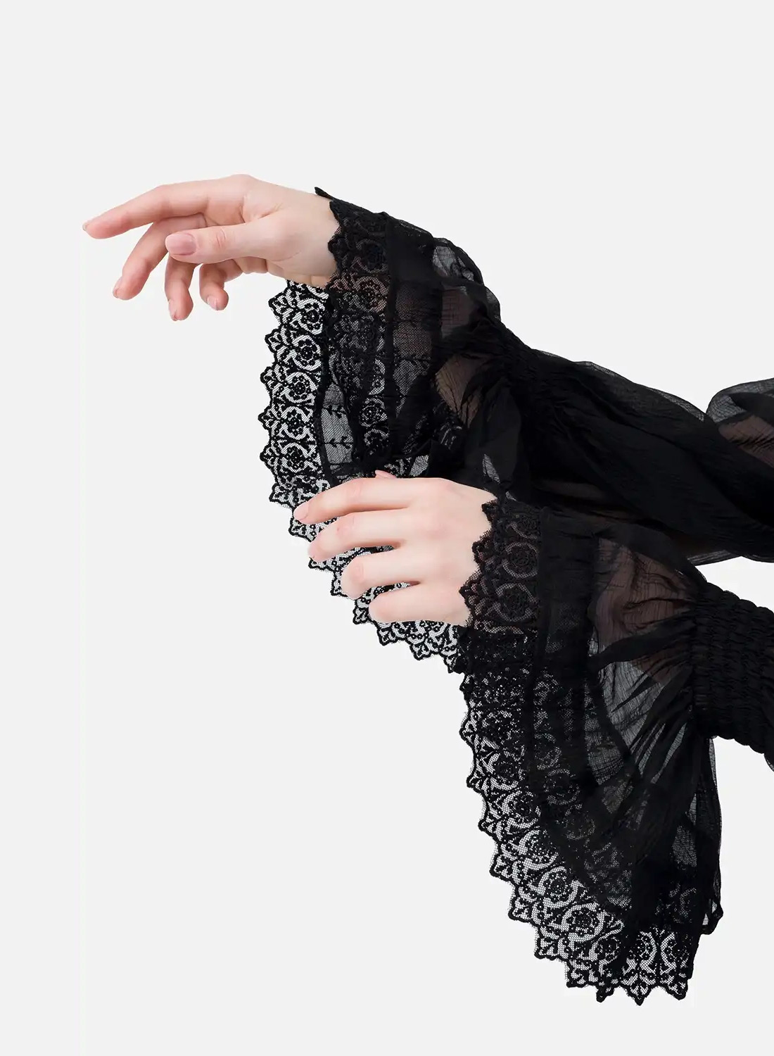 Restyle Night Calling black gothic maxi dress with sheer poet sleeves and lace details