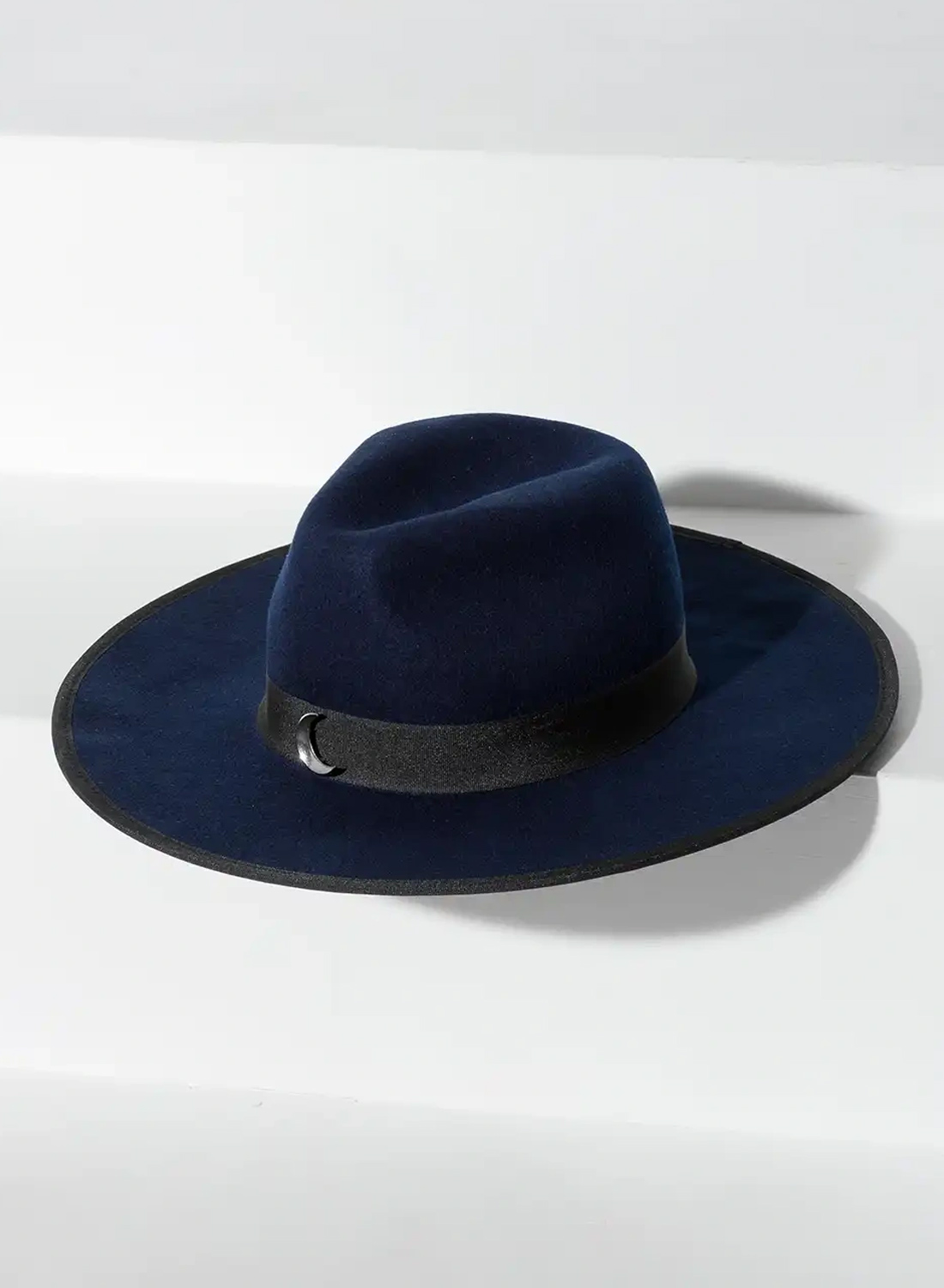 Restyle Stellar Glow Hat - midnight blue gothic wool hat with silver embroidered moths, moons and stars