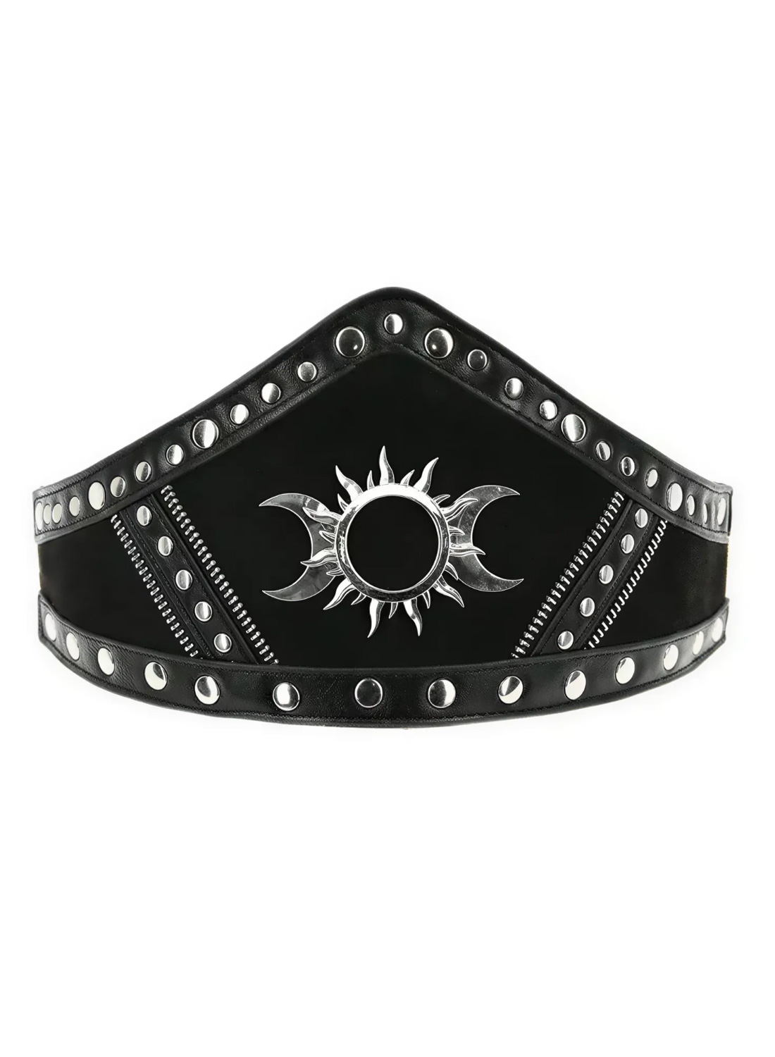 Restyle Goodess Waist Belt. Black gothic waist belt with Triple Goddess motif and silver studs