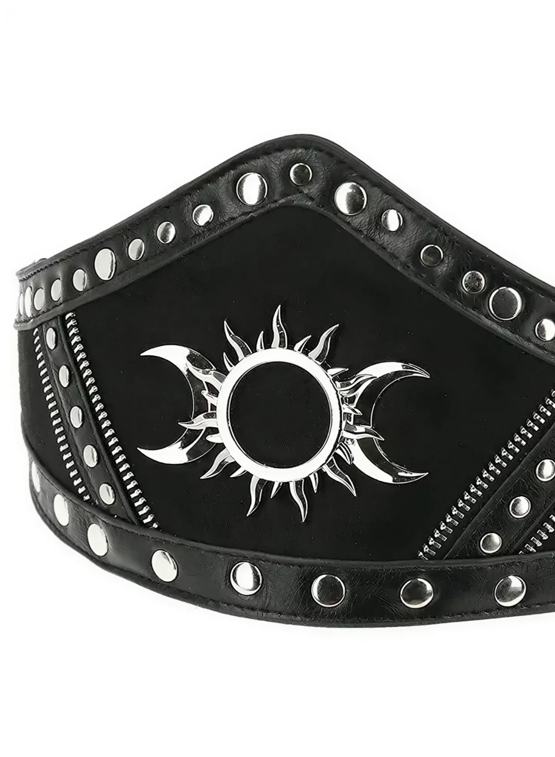 Restyle Goodess Waist Belt. Black gothic waist belt with Triple Goddess motif and silver studs