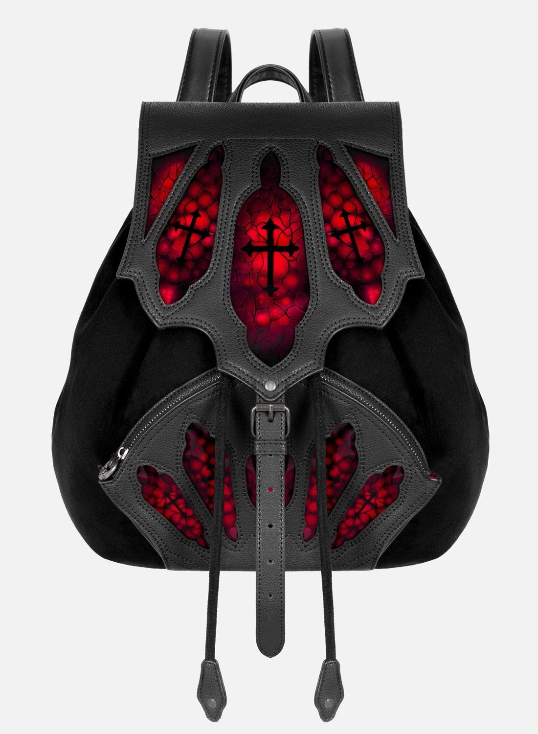 Restyle Bloodveil Black Gothic Backpack with Red Cathedral Windows