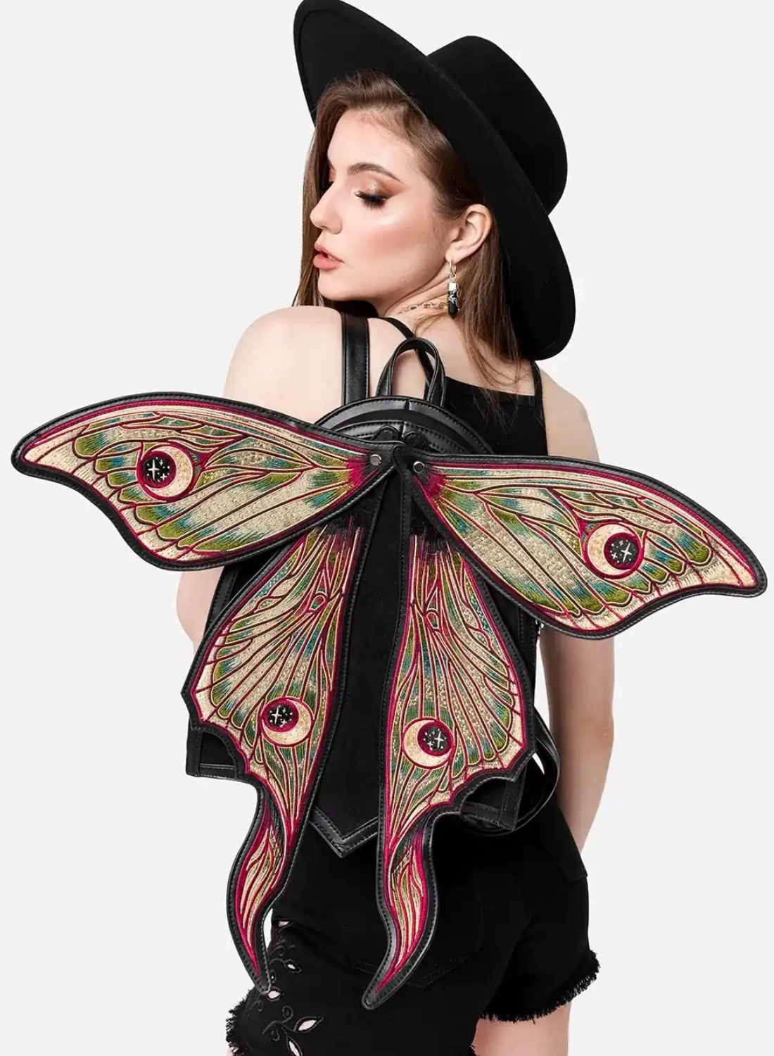 Metamorphosis Moth Backpack gothic backpack with embroidered moving moth wings