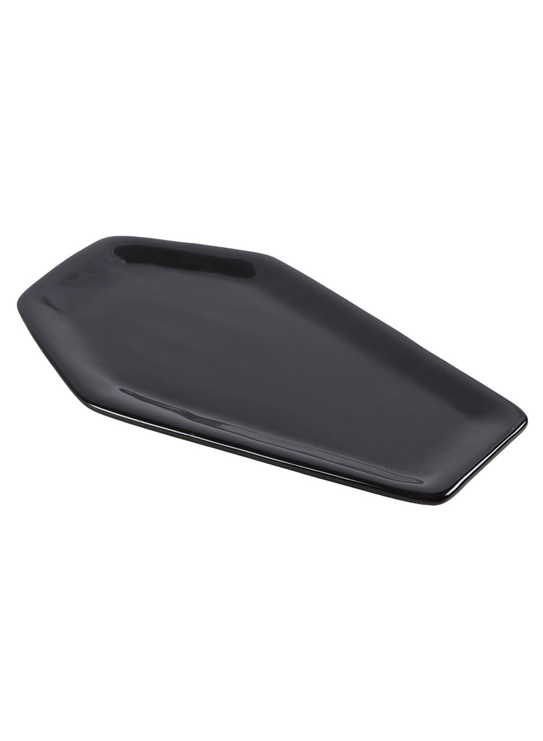 Rest in Style Tray. Black coffin-shaped ceramic jewelery dish from Something Different. Perfect for rings, jewellery, keys and gothic decor.